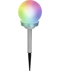 LED Solar Sokkellamp Met Bol Ø 10 Cm RGBW 33 Cm Zilver