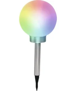 LED Solar Sokkellamp Met Bol Ø 20 Cm RGBW 50 Cm Zilver