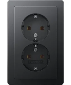 BERKER Q1 Inbouw Wandcontactdoos 2-voudig Met Randaarde Antraciet