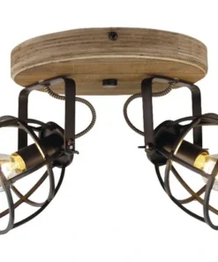 CHERICONI Plafondspot Aperto 2-lichts Zwart/hout