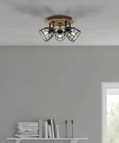 CHERICONI Plafondspot Aperto 3-lichts Zwart/hout