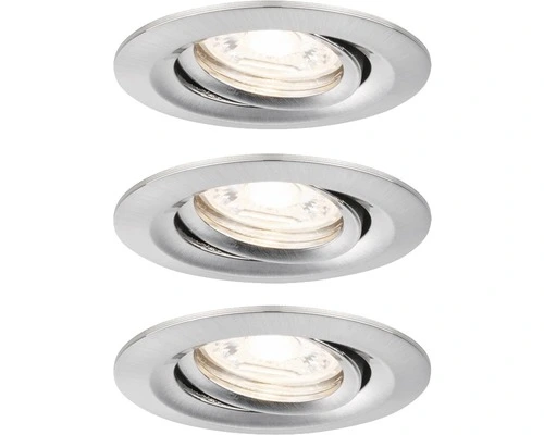 PAULMANN LED Inbouwspot Set Nova Mini Ø 66 Mm Geborsteld Staal, 3 Stuks