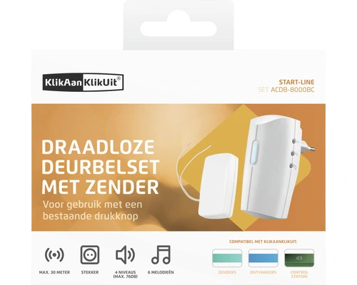 KLIKAANKLIKUIT® Plug-in Draadloze Deurbelset Met Zender ACDB-8000BC Wit - Afbeelding 4