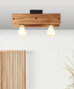 BRILLIANT Plafondlamp Calandra 2-lichts Hout-metaal Zwart