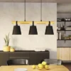 EGLO Hanglamp Boyle 3-lichts Zwart-hout-leder