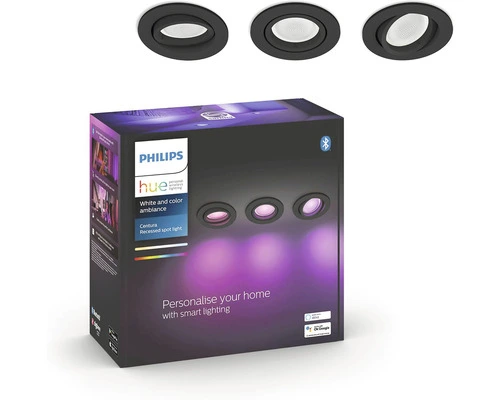 PHILIPS Hue White And Color Ambiance LED Inbouwspot Centura Ø 90 Mm Zwart, 3 Stuks