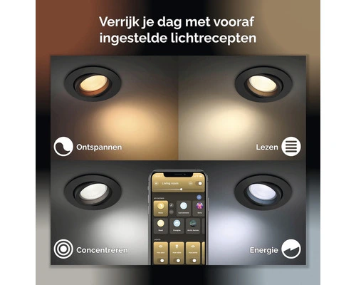 PHILIPS Hue White And Color Ambiance LED Inbouwspot Centura Ø 90 Mm Zwart, 3 Stuks - Afbeelding 3