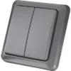 KLIKAANKLIKUIT® Draadloze Wandschakelaar Voor Buiten Dubbel AGST-8802 Antraciet